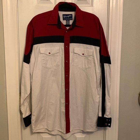 Wrangler Men's Western Shirt with Red Snap Buttons Size LT #514 - Picture 1 of 10